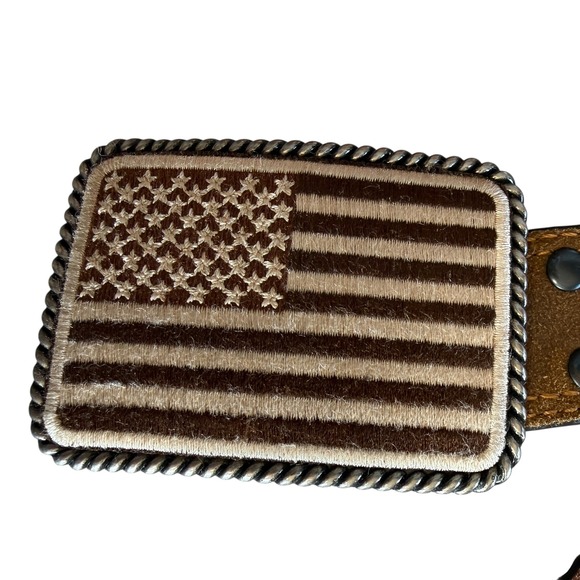 Ariat Mens Digital Camo Leather Belt American Flag Buckle Brown 40 A1030844 - Picture 5 of 8